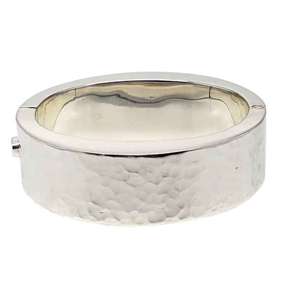 Sterling Silver Hammered Wide Oval Bangle Bracelet #21220 - Picture 3 of 13
